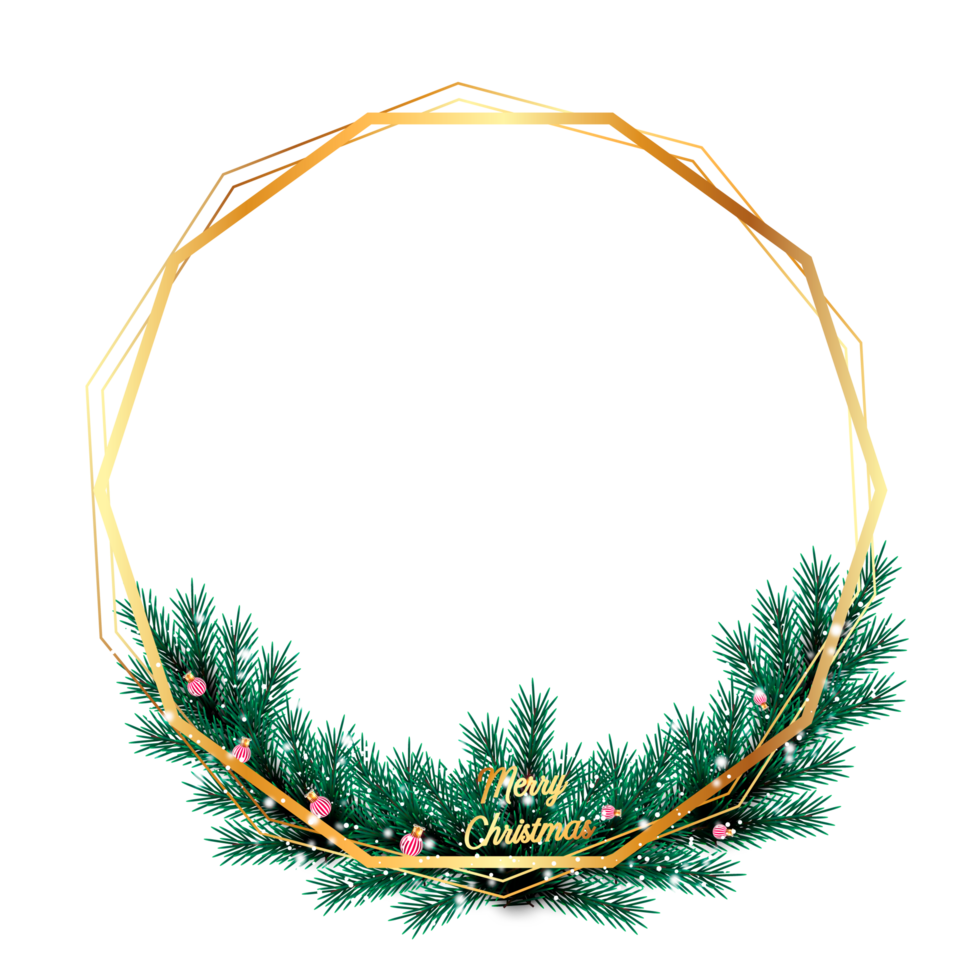 christmas frame decoration with christmas ball,pine branch and snow flex png