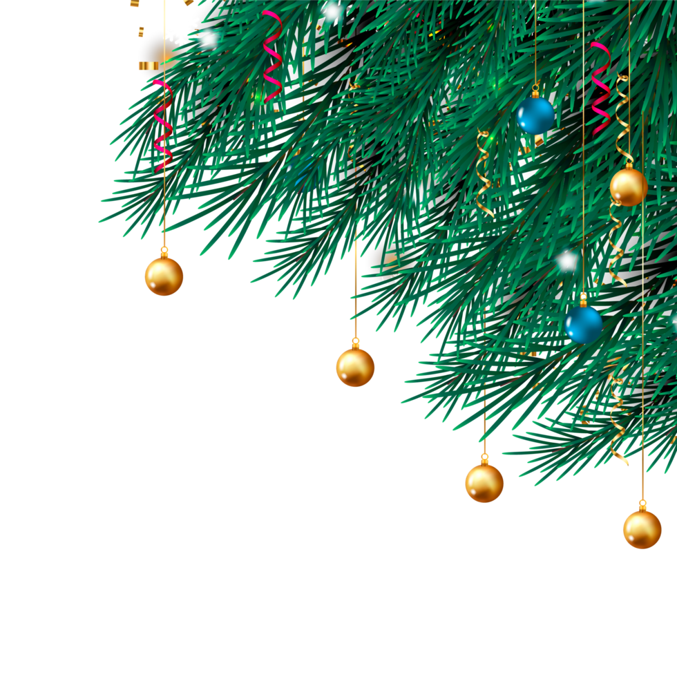 christmas corner  decoration with christmas ball,pine branch and snow flex png