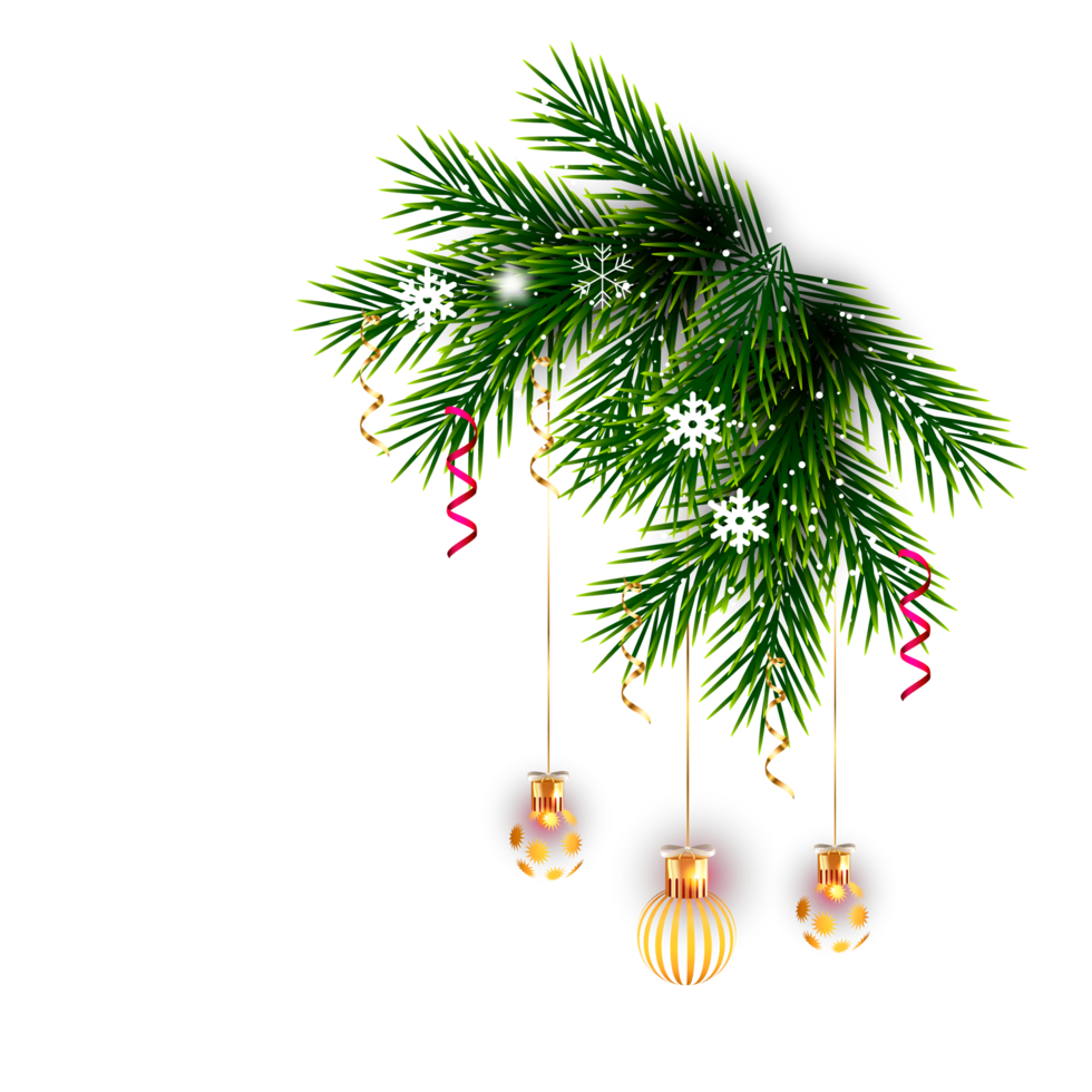 christmas corner  decoration with christmas ball,pine branch and snow flex png