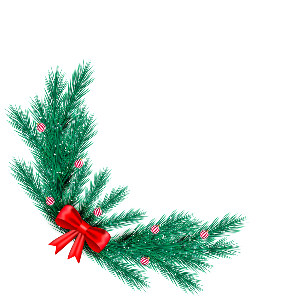 christmas corner  decoration with christmas ball,pine branch and snow flex png