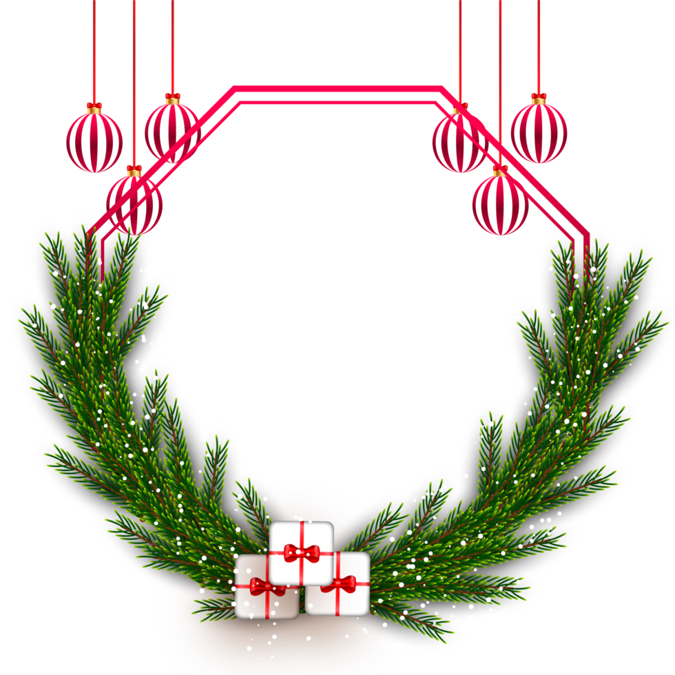 christmas frame decoration with christmas ball,pine branch and snow flex png