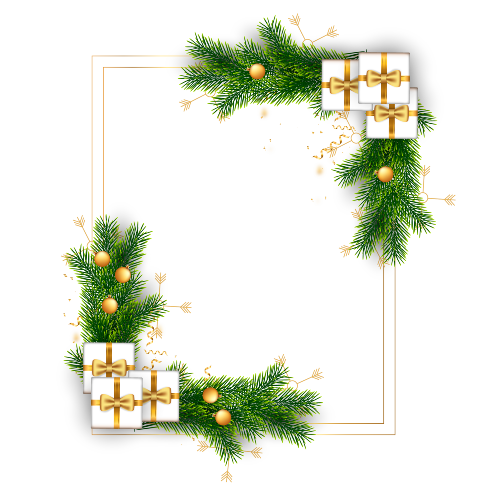 christmas frame decoration with christmas ball,pine branch and snow flex png