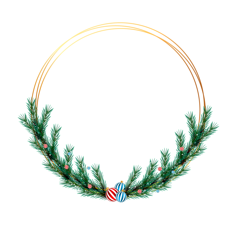 christmas frame decoration with christmas ball,pine branch and snow flex png