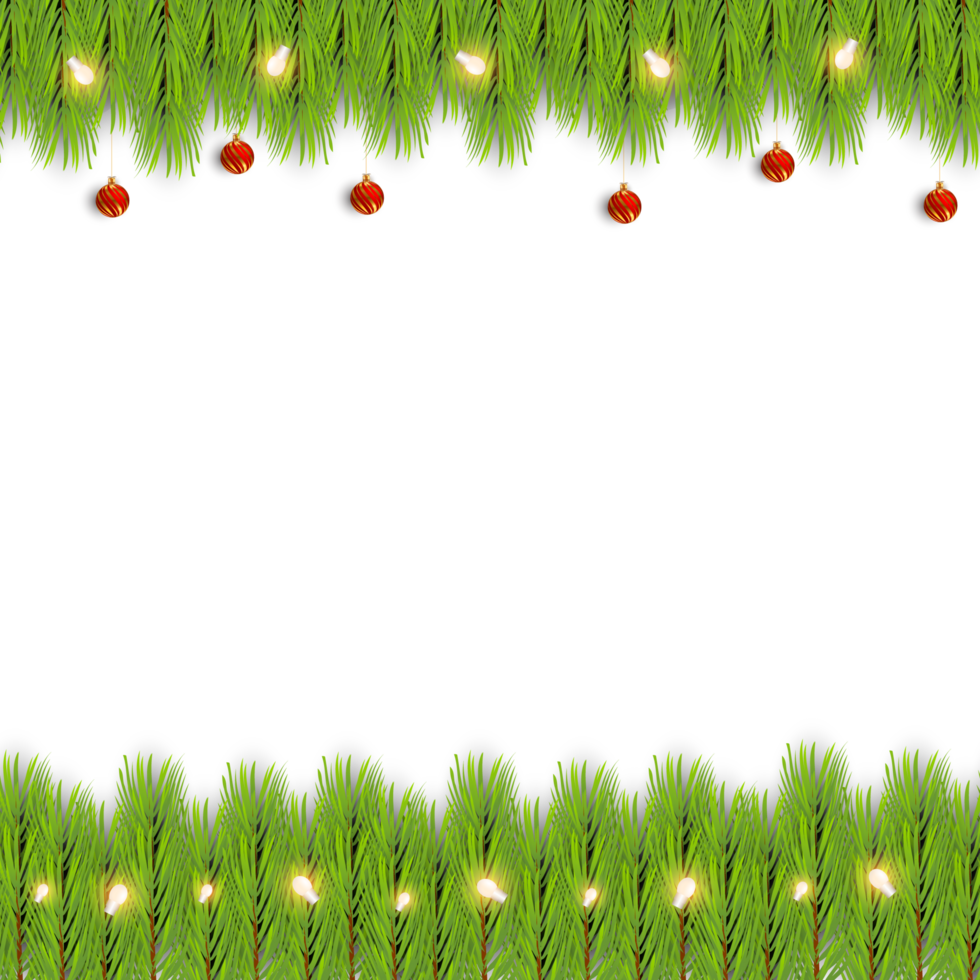 Christmas border decoration  with pine branches Christmas ball gift bal and snow  flex png