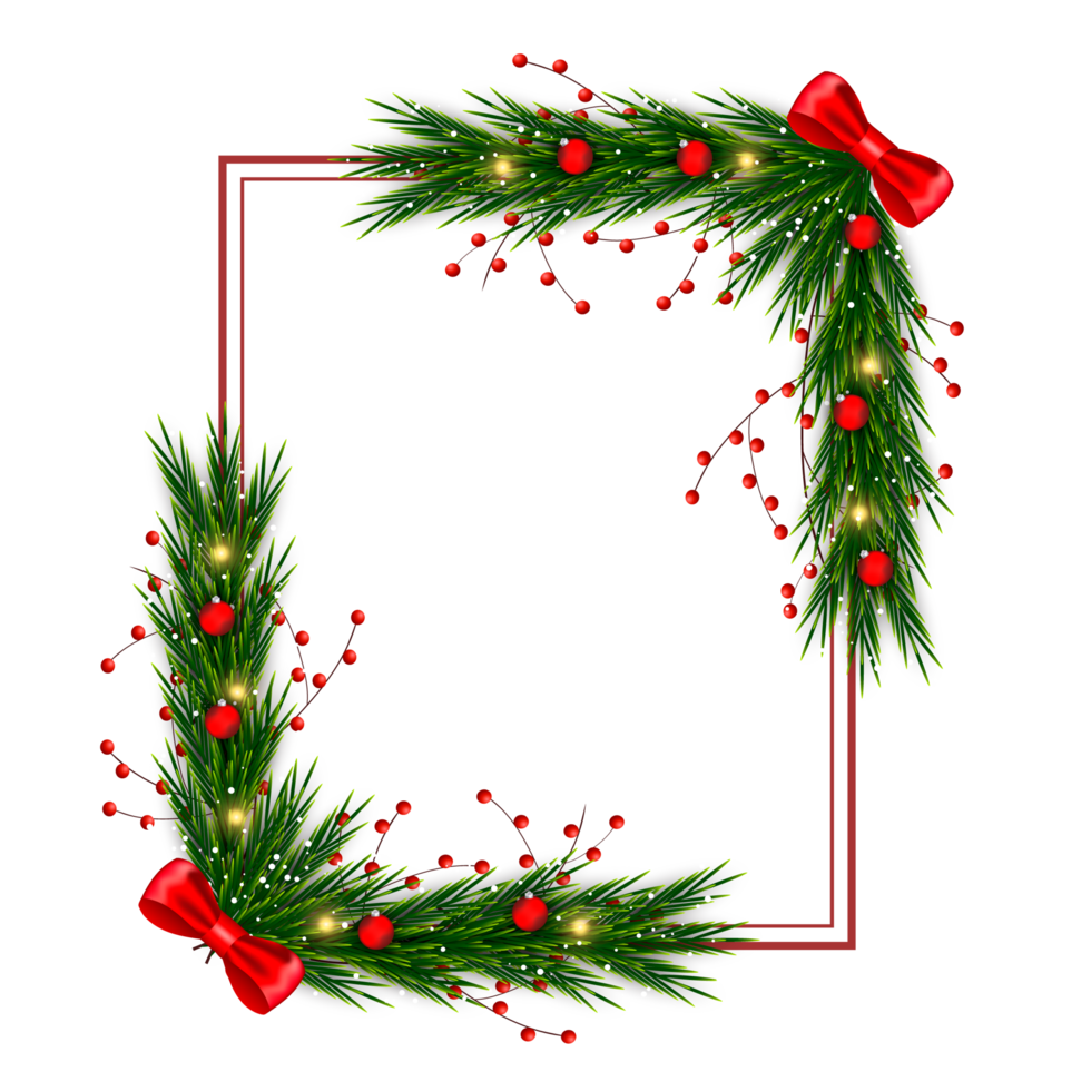 Weihnachten Rahmen Dekoration mit Weihnachten Kugel, Kiefer Ast und Schnee biegen png