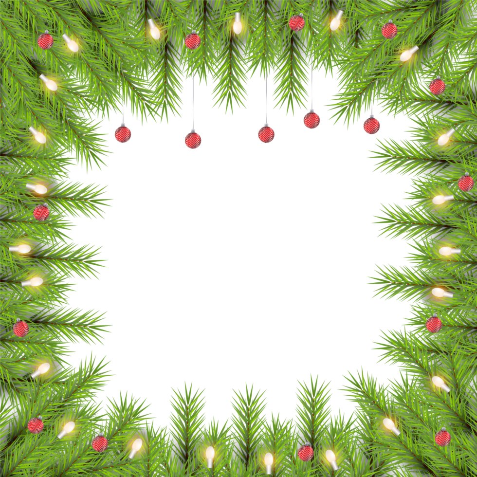 Noël frontière décoration avec pin branches Noël Balle cadeau équilibre et snowflex png