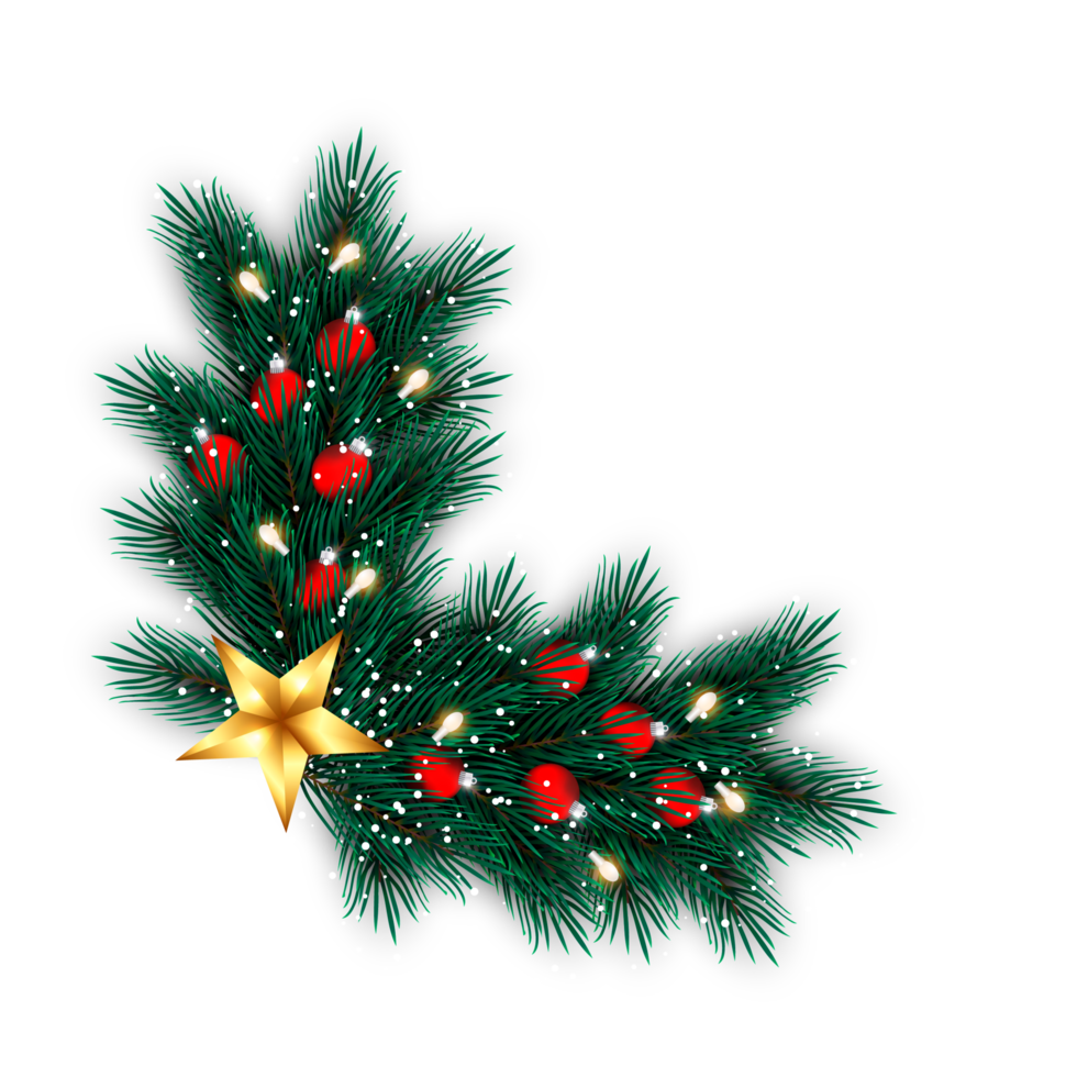 Noël coin décoration avec Noël balle, pin branche et neige fléchir png