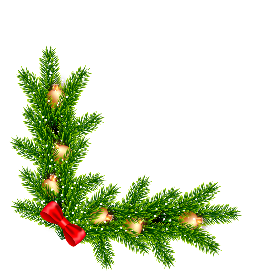 christmas corner  decoration with christmas ball,pine branch and snow flex png