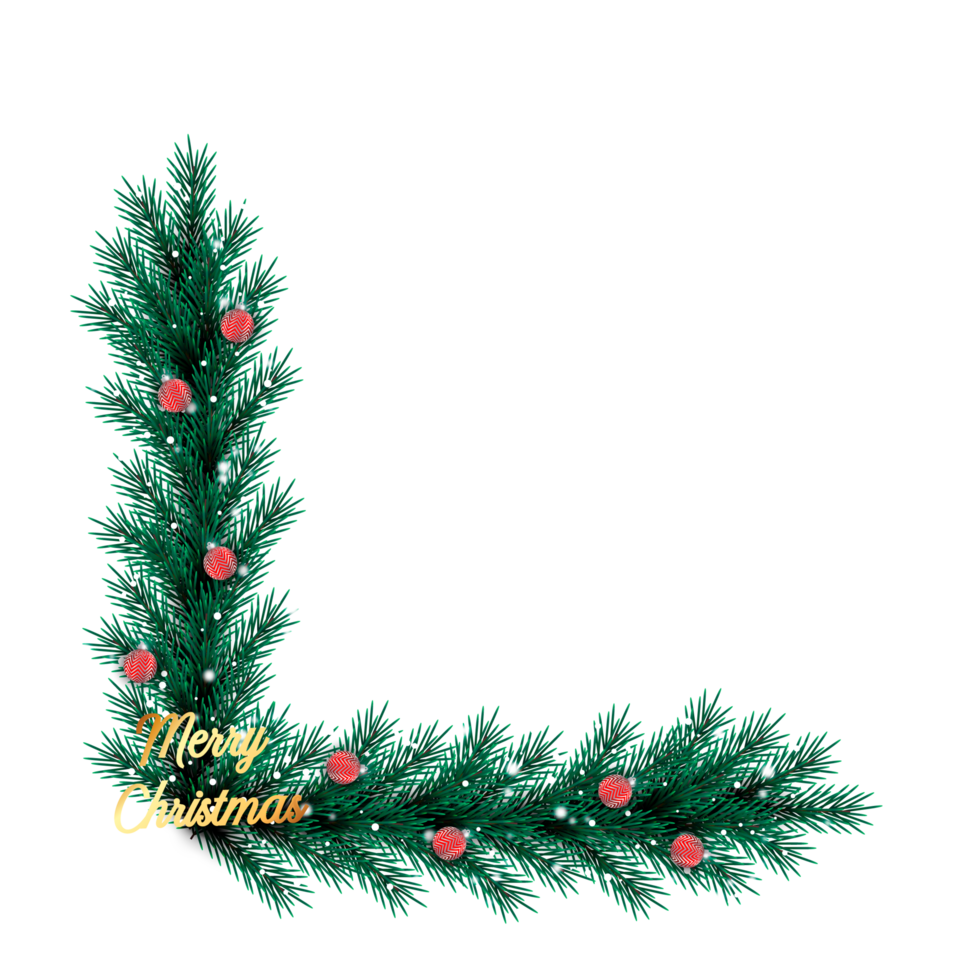 christmas corner  decoration with christmas ball,pine branch and snow flex png