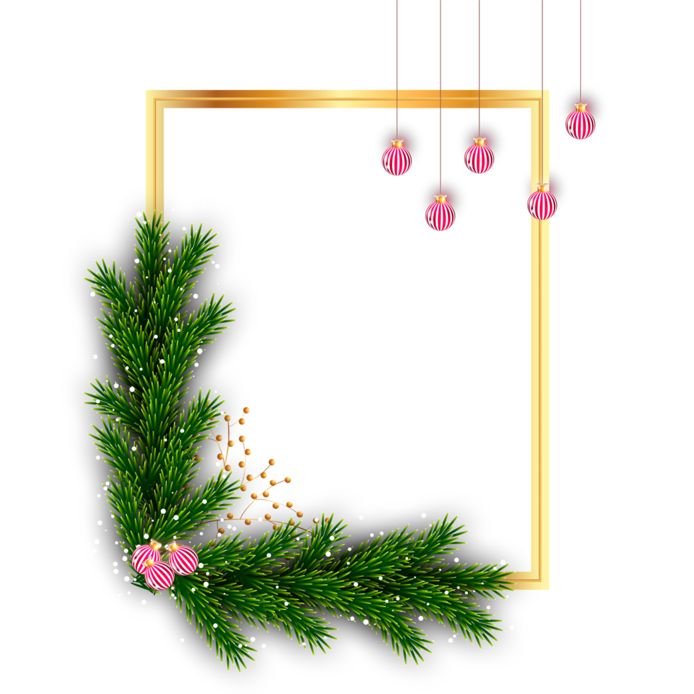 christmas frame decoration with christmas ball,pine branch and snow flex png