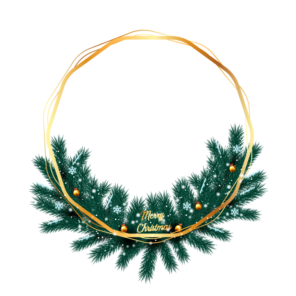 christmas frame decoration with christmas ball,pine branch and snow flex png
