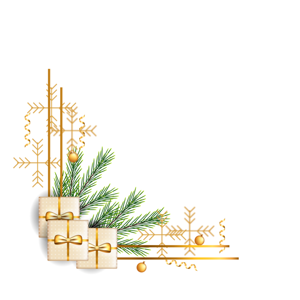 christmas corner  decoration with christmas ball,pine branch and snow flex png