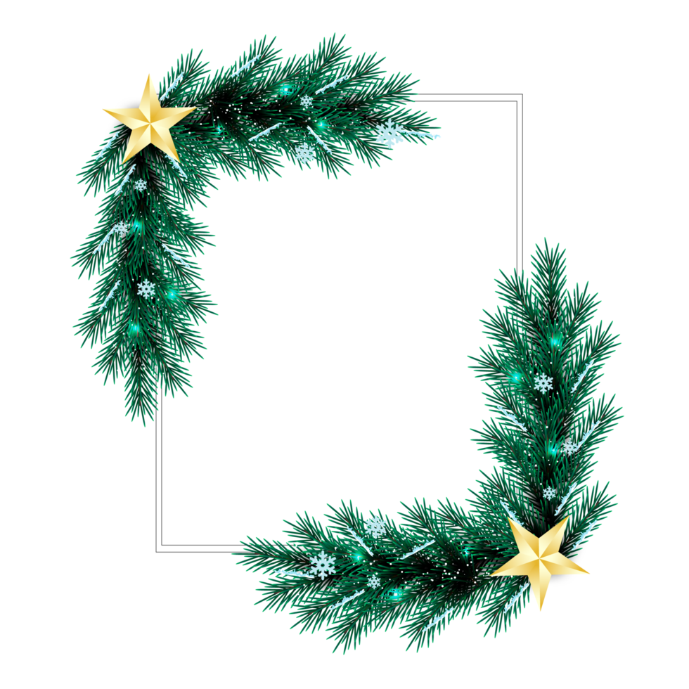 christmas frame decoration with christmas ball,pine branch and snow flex png