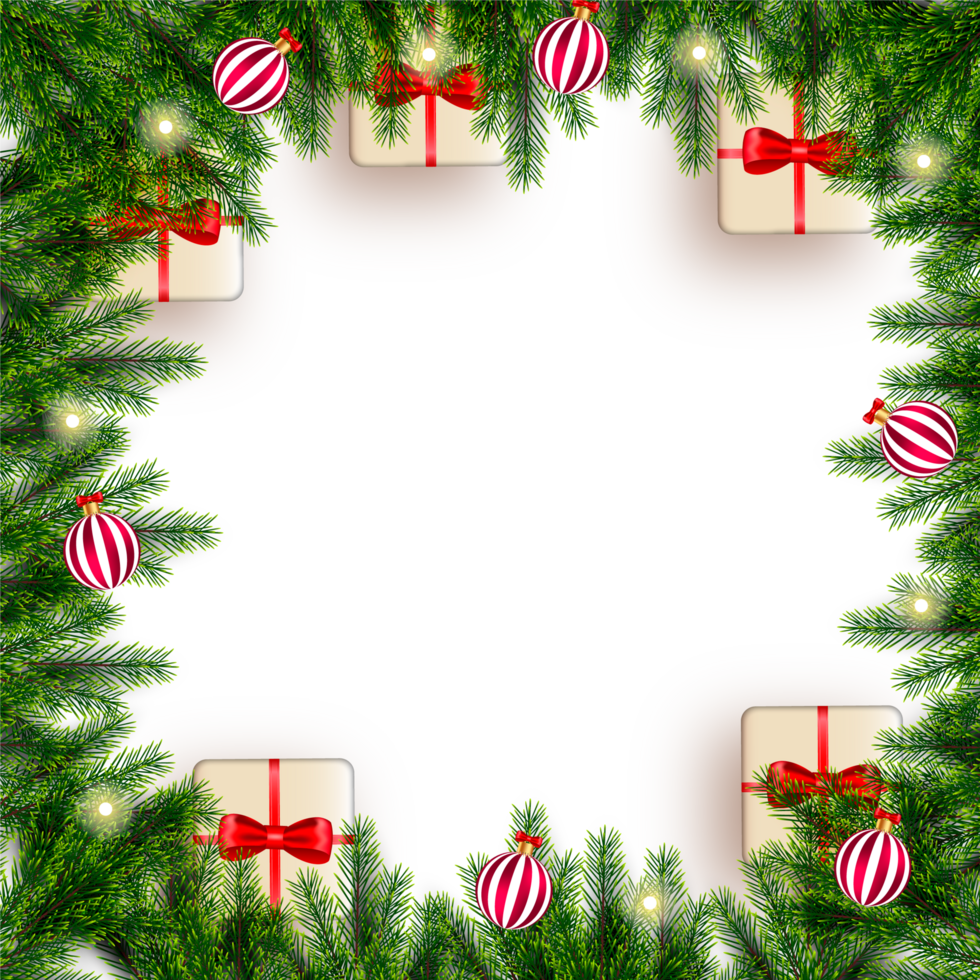 Weihnachten Rand Dekoration mit Kiefer Geäst Weihnachten Ball Geschenk Balance und Schneeflex png