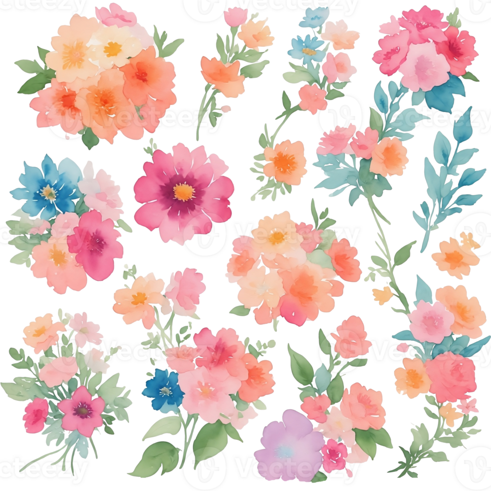 aquarelle fleur rose bouquet ai génératif png