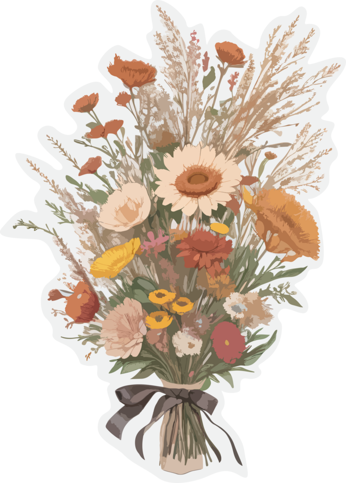 Dried Flower Bouquet Clipart with AI Generative png