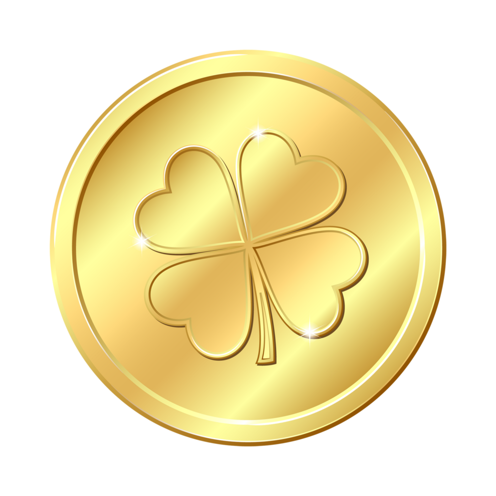 Gold coin with clover. Saint Patricks' Day Generative Ai png