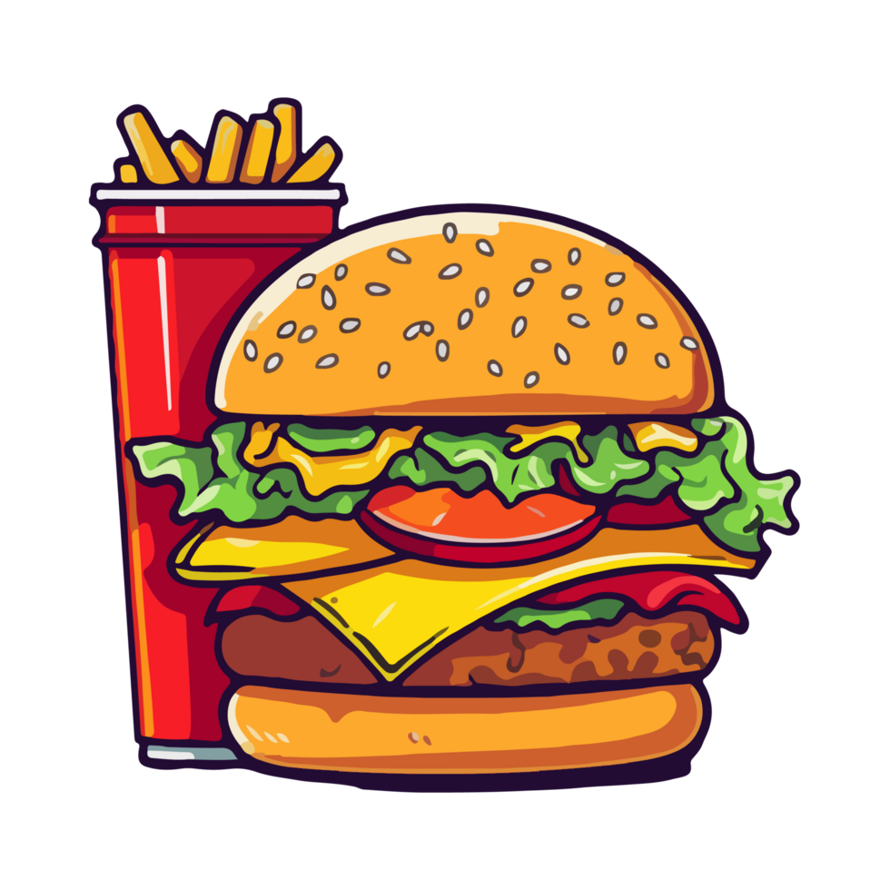 Hamburger Fast food French fries Generative Ai png