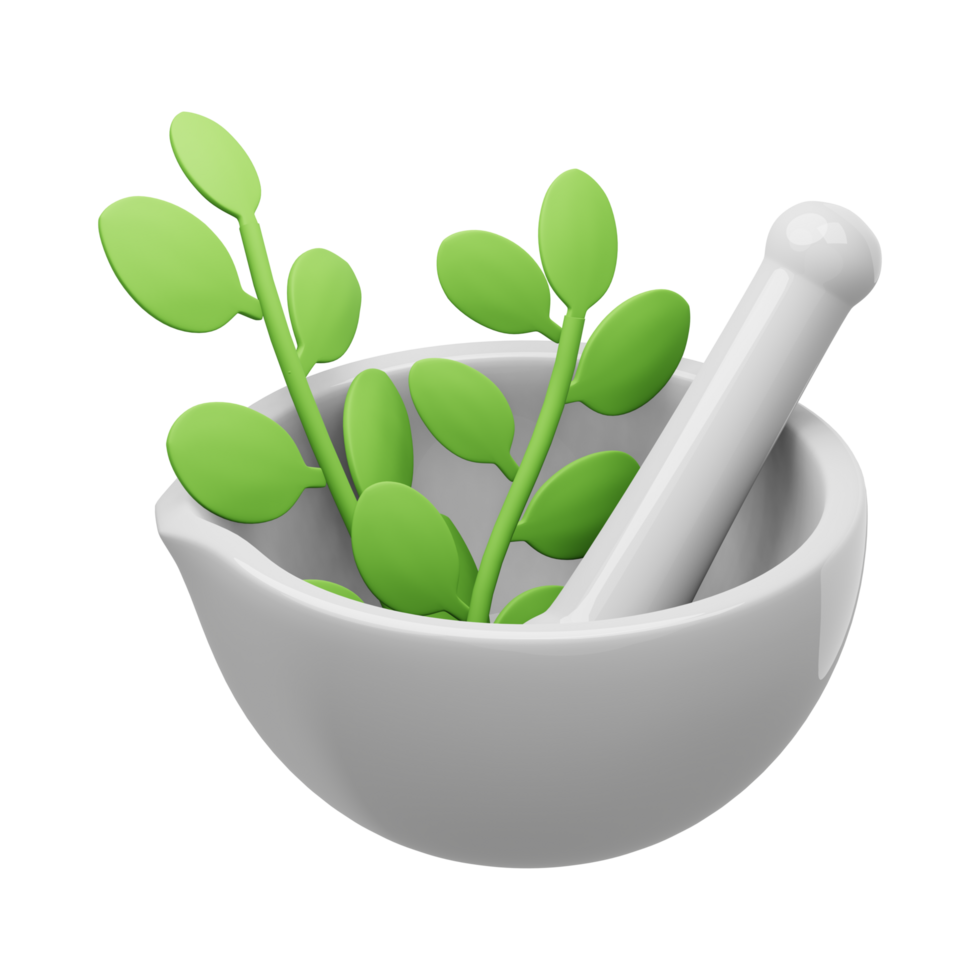 Mortar with pestle and leaves Generative Ai png