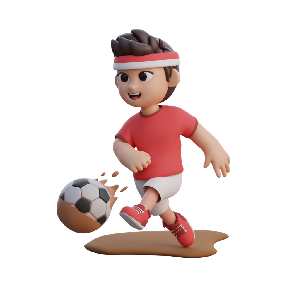 3d rendering of boy character kicking a ball  Generative Ai png