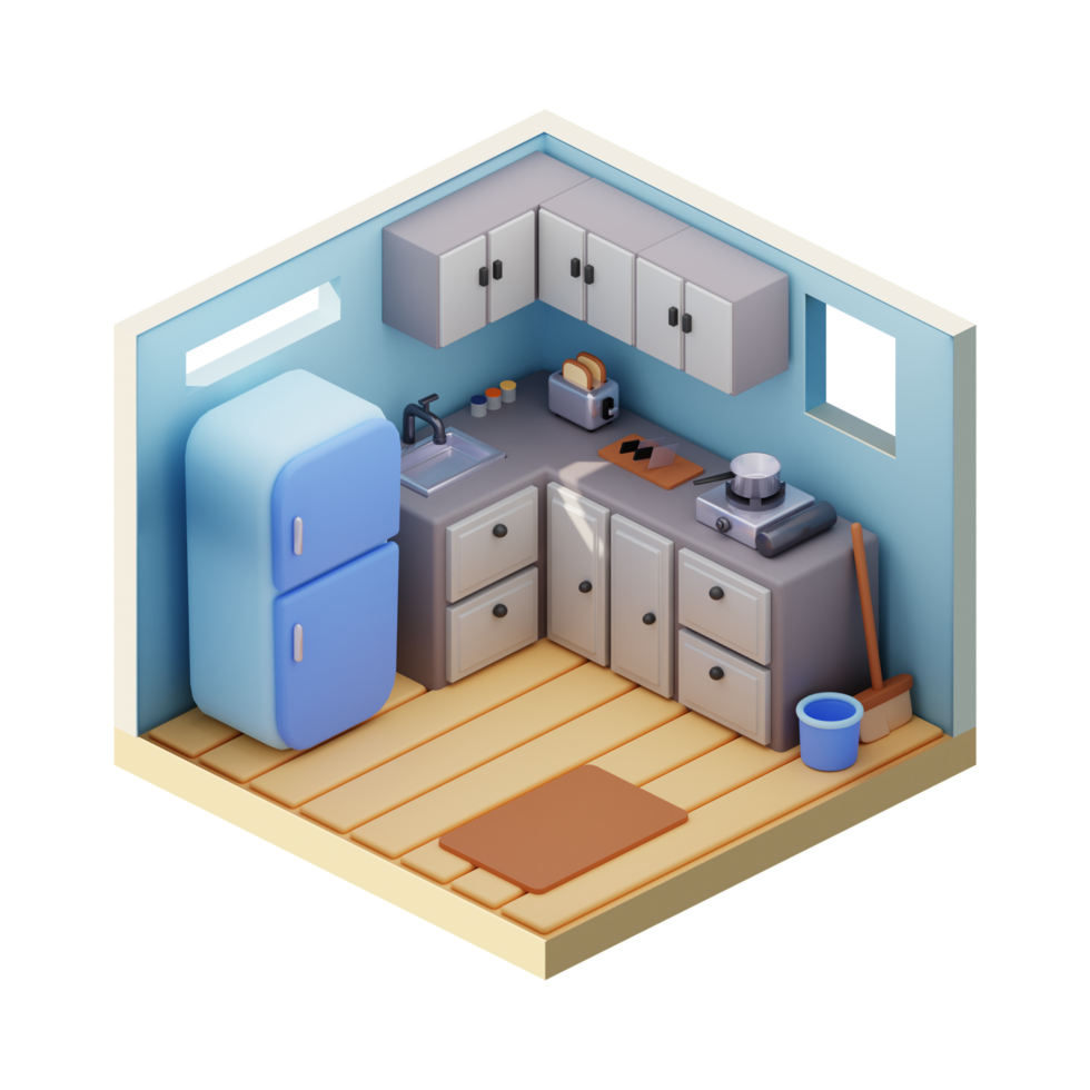 3d Cartoon Kitchen Small Scene  Generative Ai png