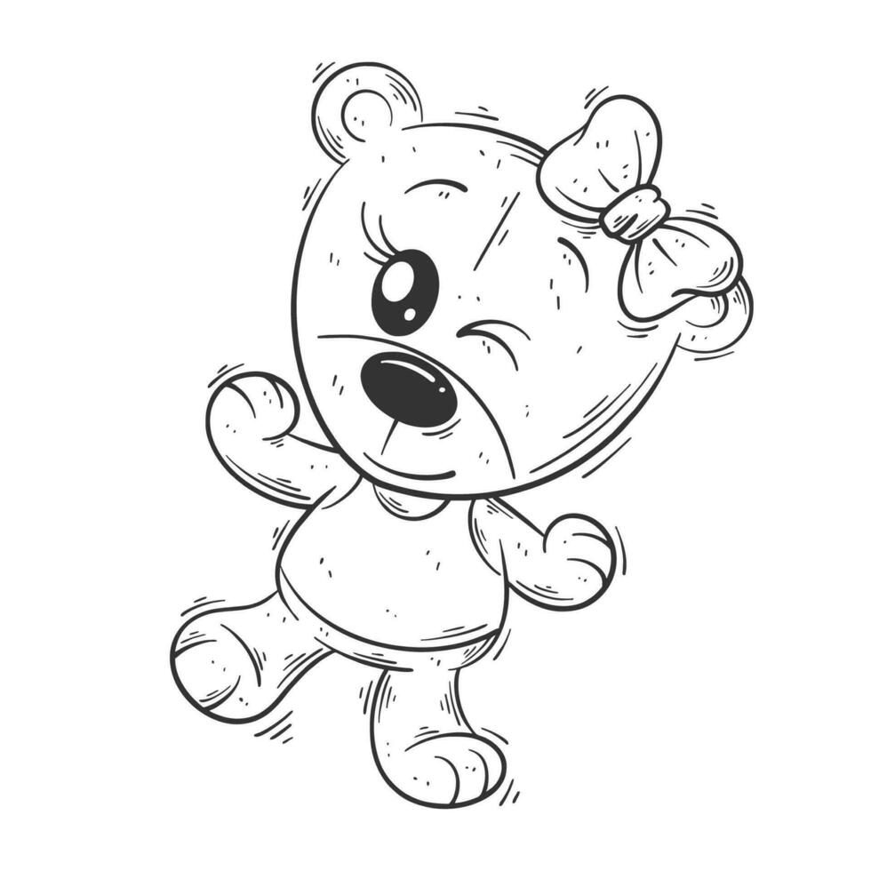 Cute Bear is standing alone and wearing a headband for coloring vector