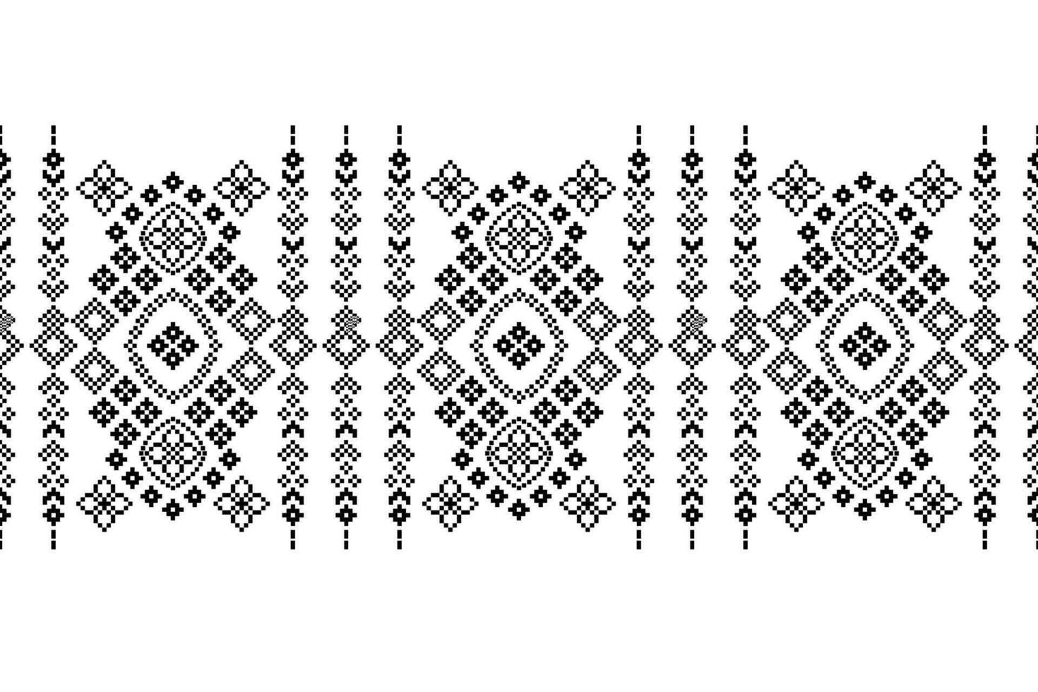 Ethnic geometric fabric pattern Cross Stitch.Ikat embroidery Ethnic oriental Pixel black white background. Abstract,vector,illustration. Texture,clothing,frame,decoration,motifs,silk wallpaper. vector
