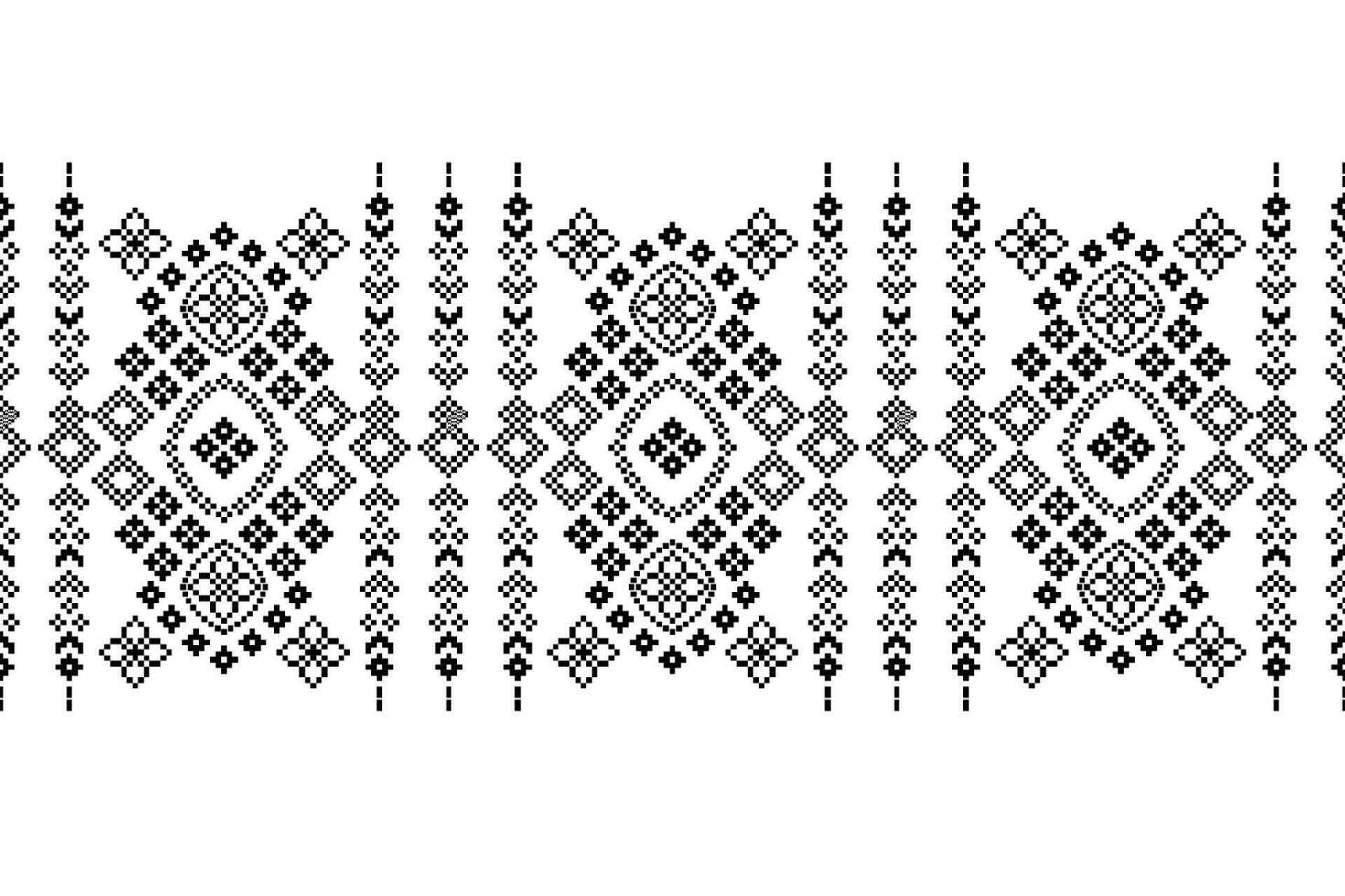 Ethnic geometric fabric pattern Cross Stitch.Ikat embroidery Ethnic oriental Pixel black white background. Abstract,vector,illustration. Texture,clothing,frame,decoration,motifs,silk wallpaper. vector