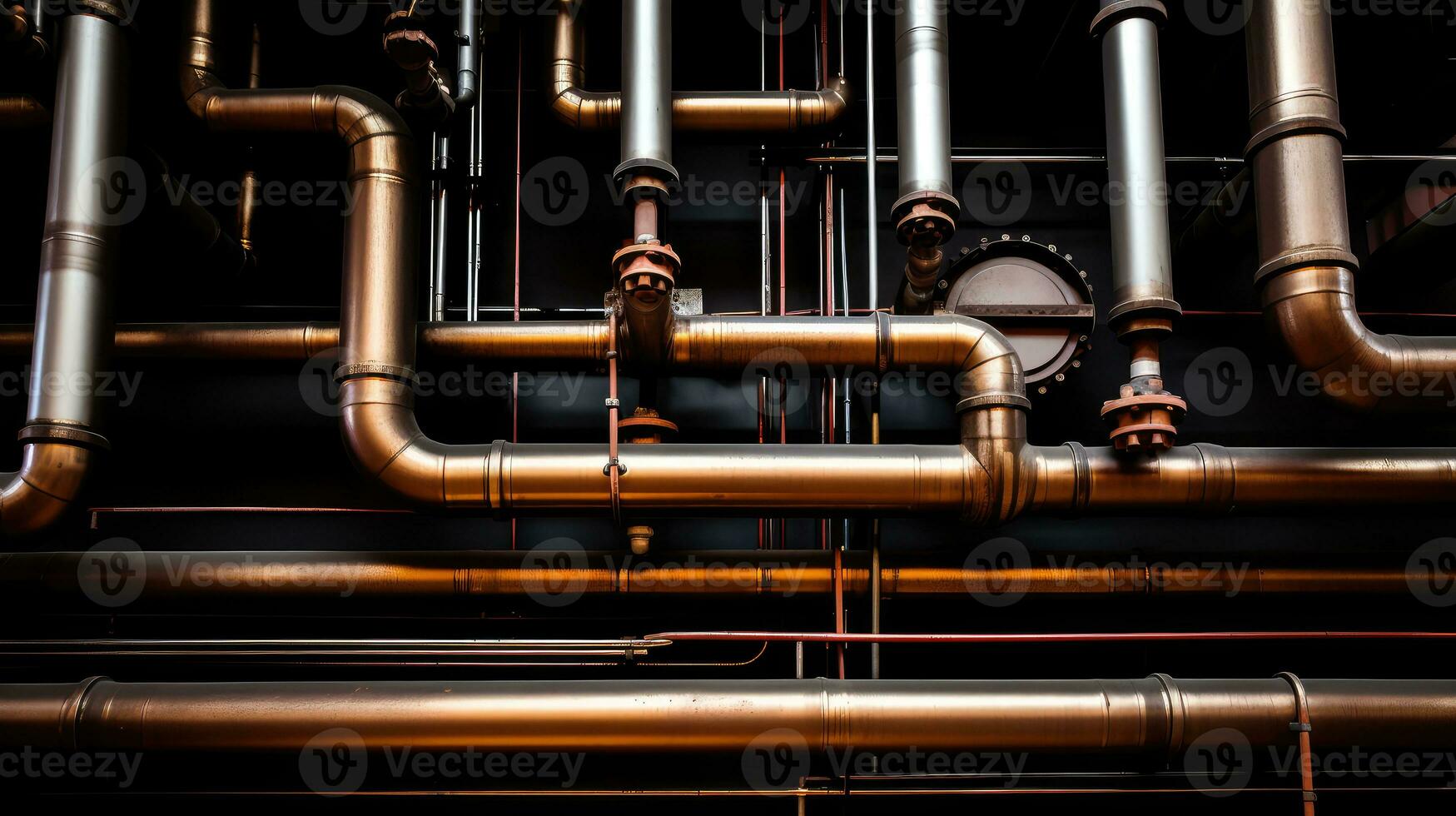 Interlacing of engineering copper pipes. Generative AI photo
