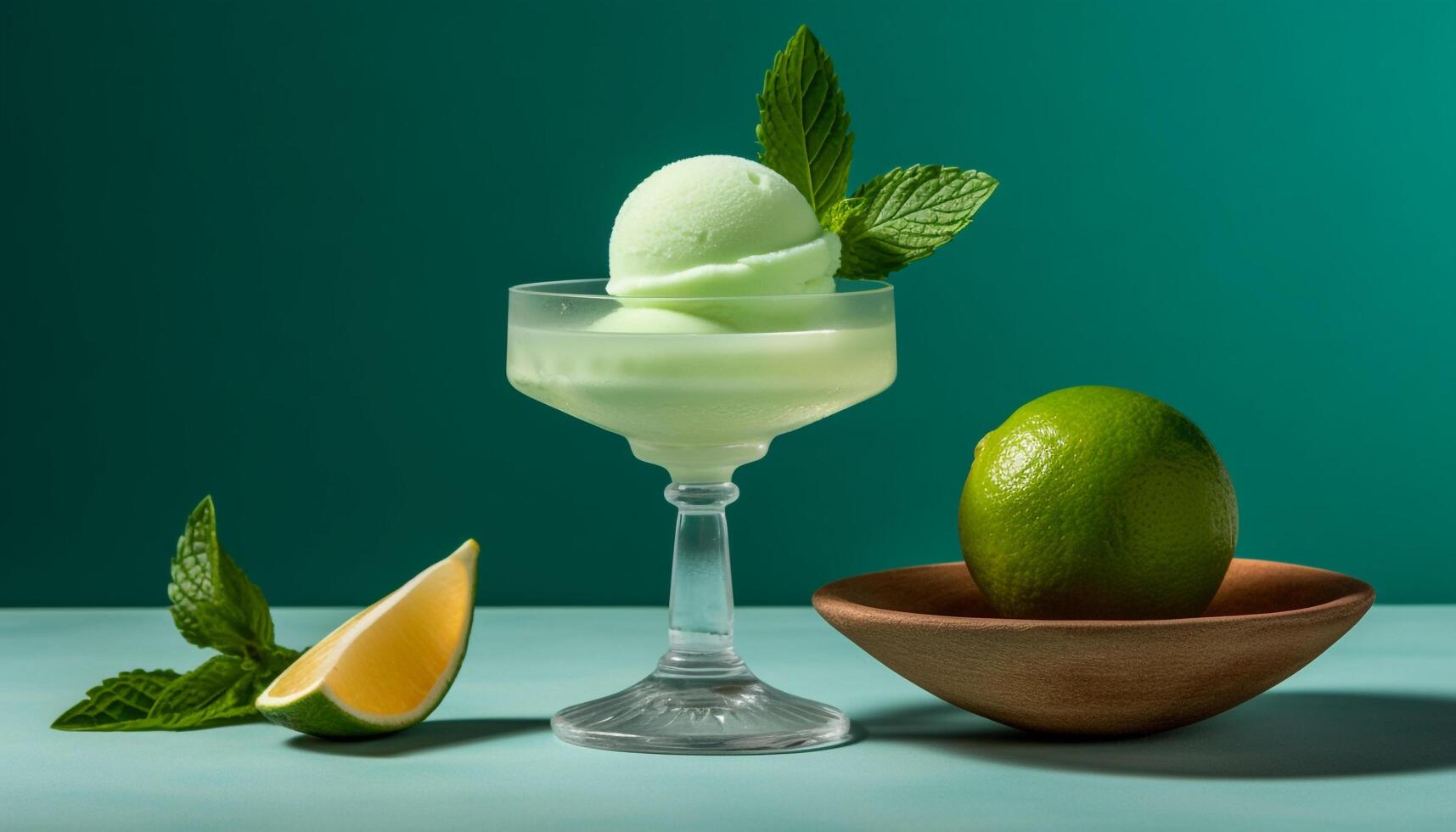 Freshness of summer in a glass, a citrus cocktail with mint generated by AI photo
