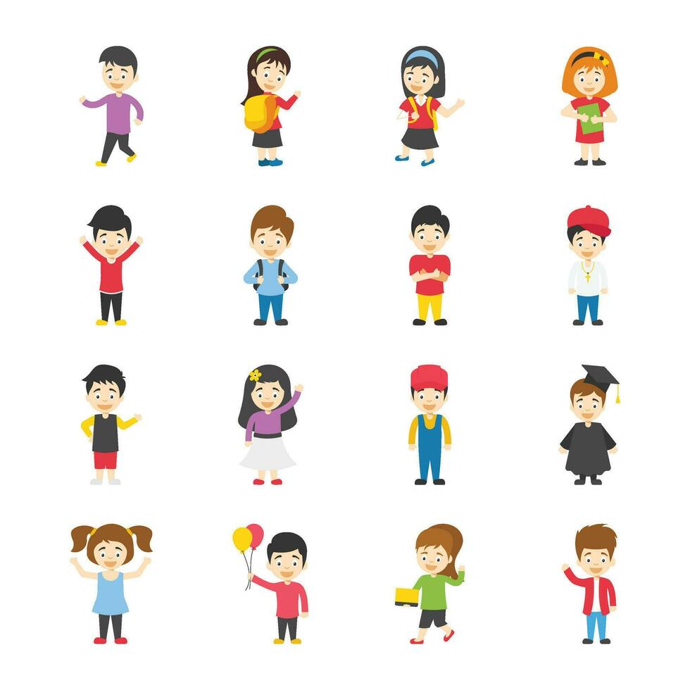 Kids Cartoon Characters Flat Icons vector