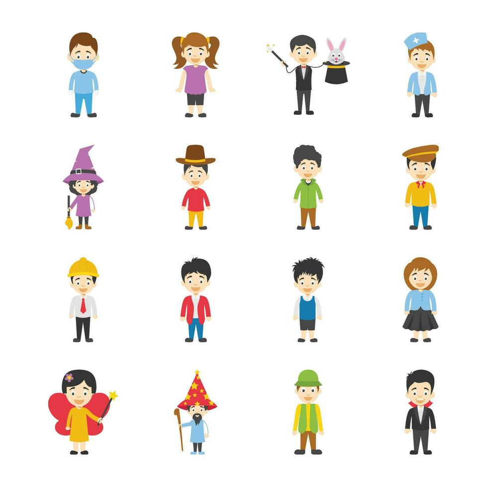 Kids Cartoon Characters Flat Icons vector