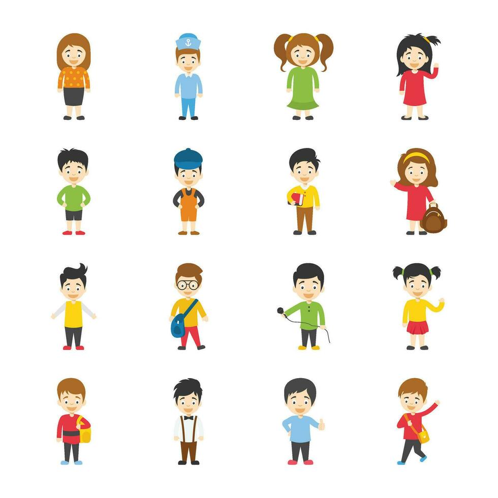 Kids Cartoon Characters Flat Icons vector