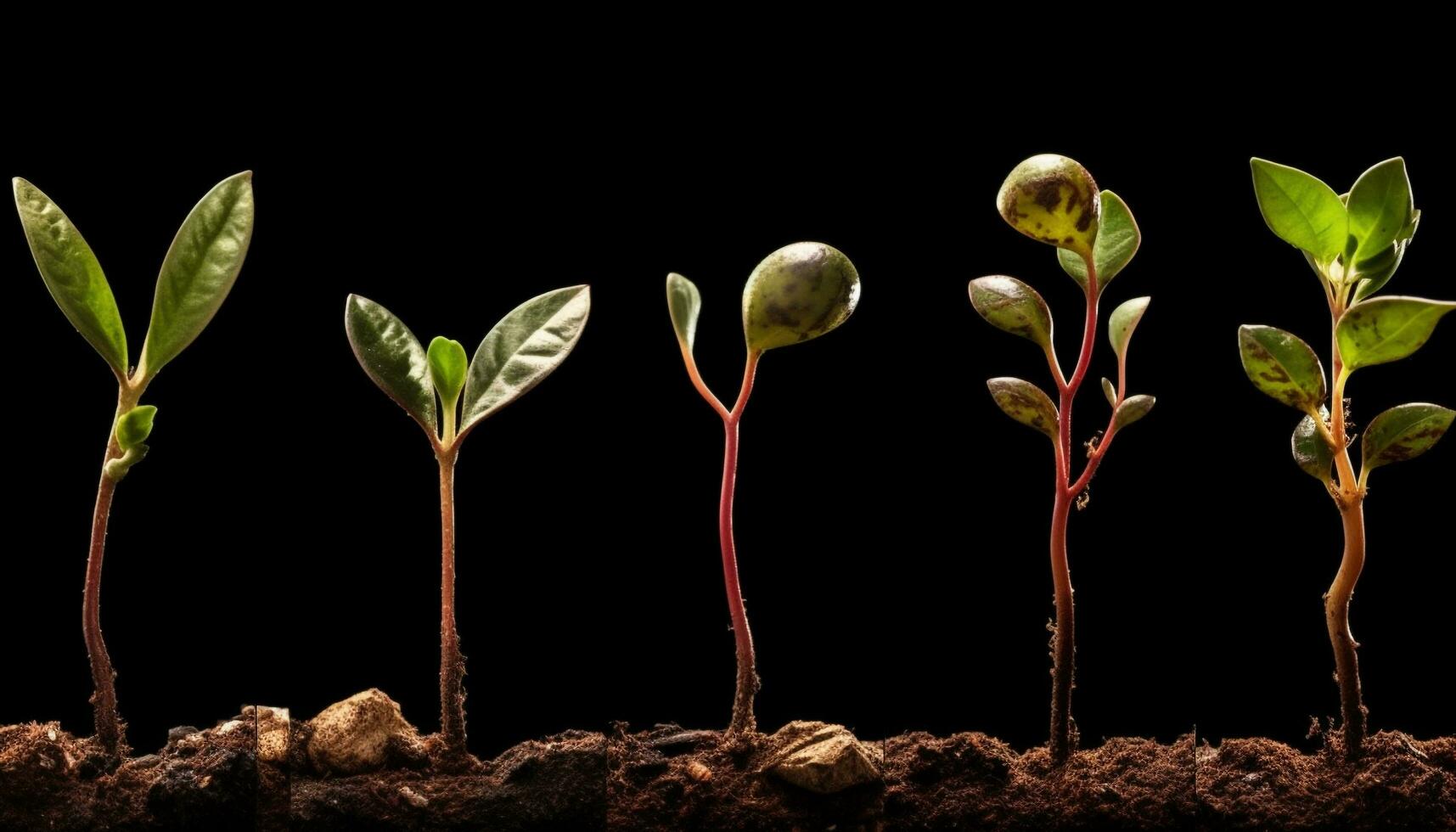 Fresh green seedling grows in the dirt, symbolizing new life generated by AI photo