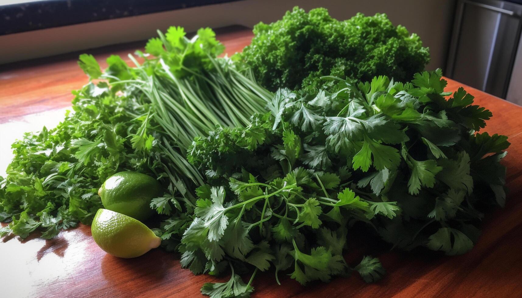 Fresh vegetable salad with parsley and cilantro, healthy and organic generated by AI photo