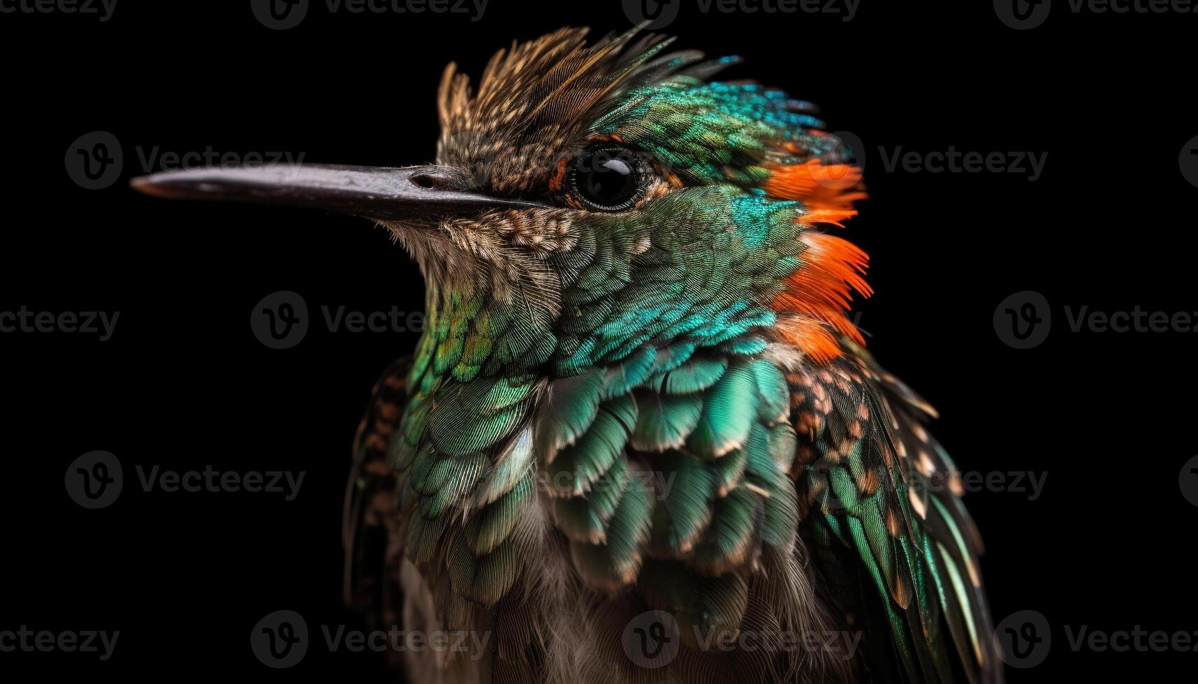 A vibrant, multi colored bird perching on a branch in nature generated by AI photo