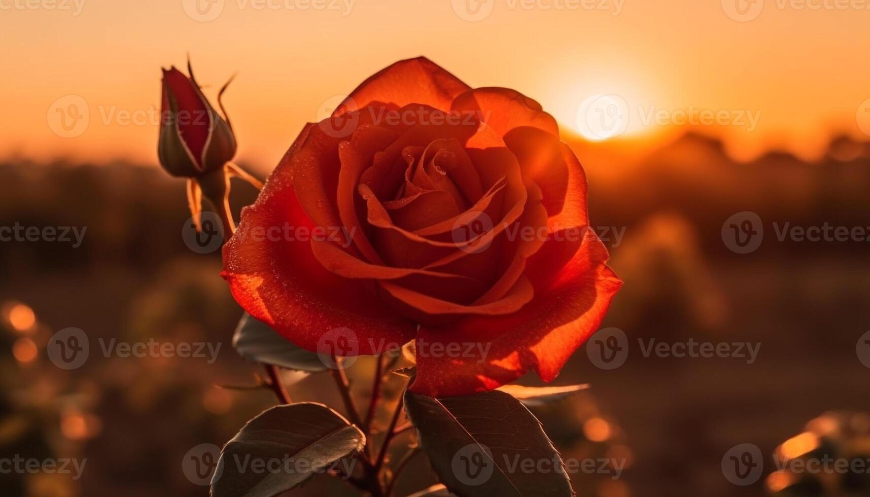 Freshness of a single flower in the meadow at sunrise generated by AI photo