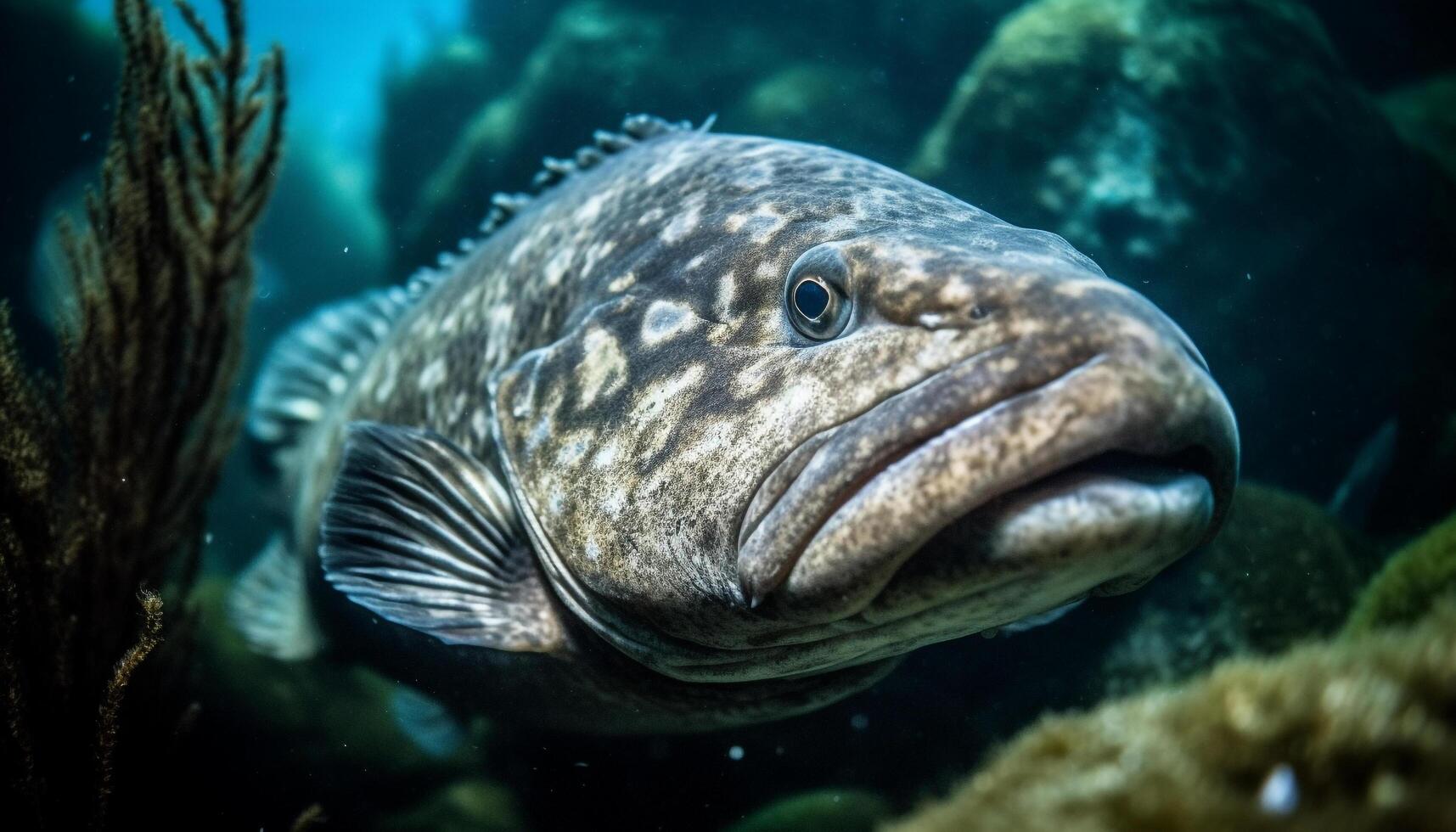 Majestic underwater animal swimming in natural beauty, below the sea generated by AI photo
