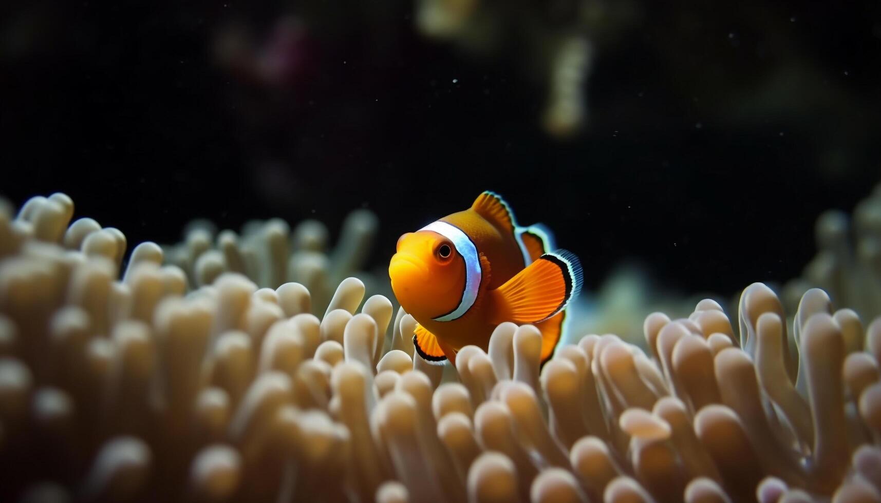 Clown fish swimming in vibrant reef, showcasing natural beauty generated by AI photo