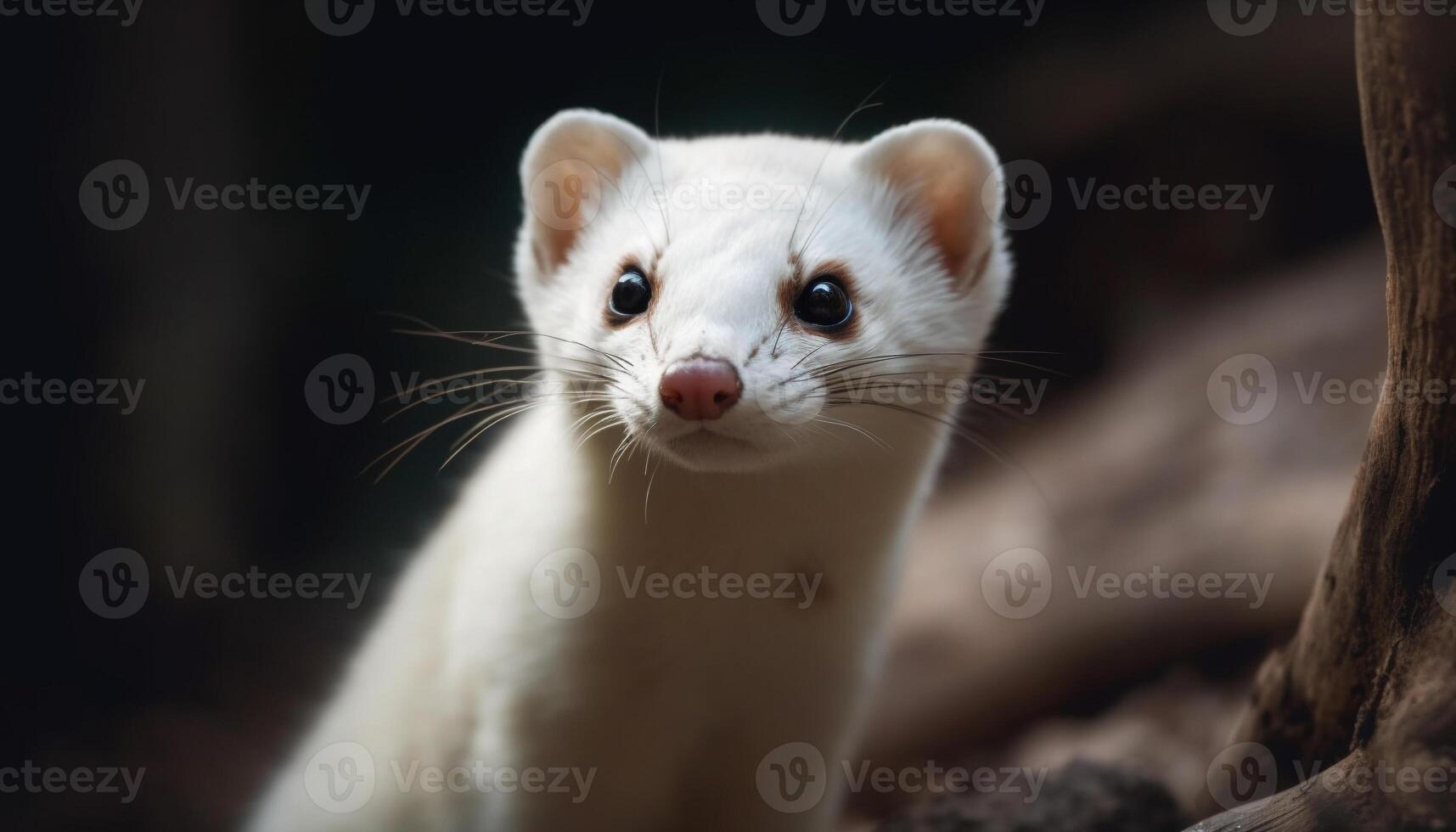 Cute furry ferret sitting, staring with curiosity, looking up playfully generated by AI photo