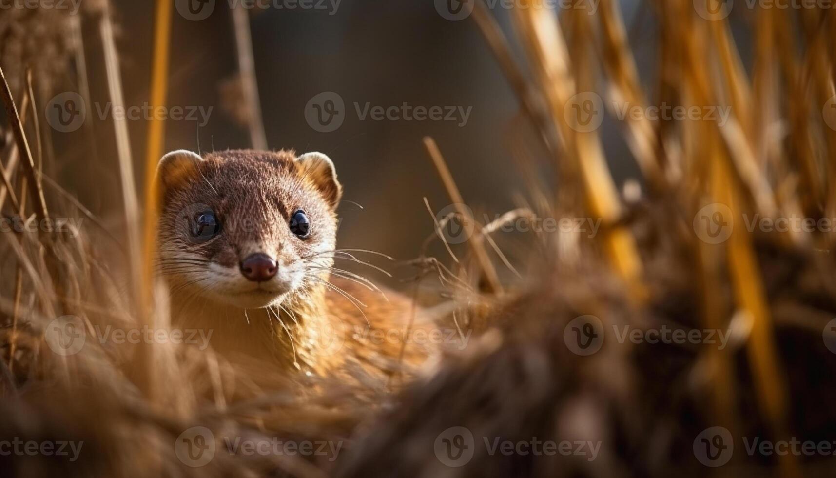 Cute mammal, small and fluffy, looking at camera in the forest generated by AI photo