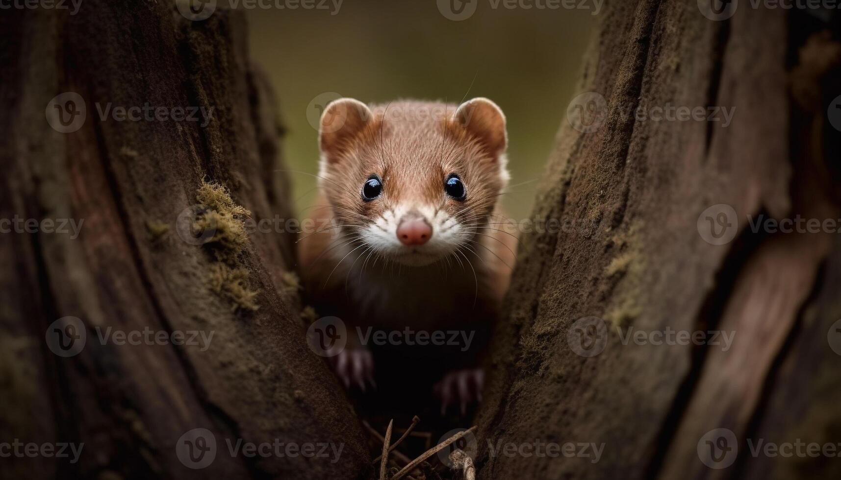 Cute small mammal sitting on branch, looking at camera curiously generated by AI photo