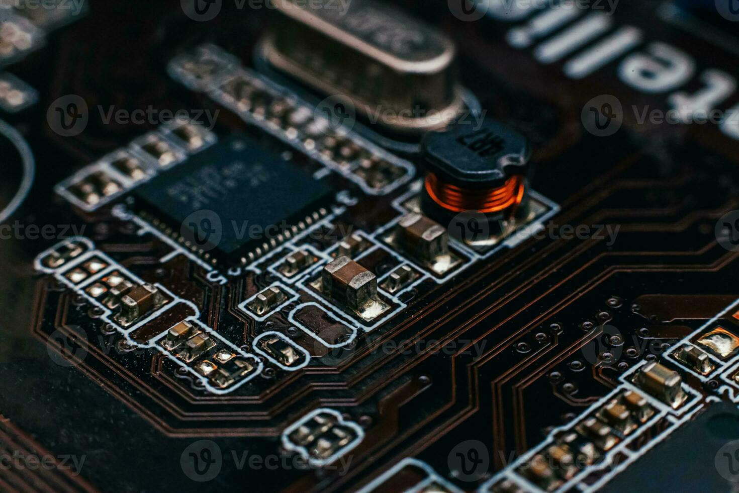 Circuit board repair. Electronic hardware modern technology. Motherboard digital personal computer chip. Tech science background. Integrated communication processor. Information engineering component photo