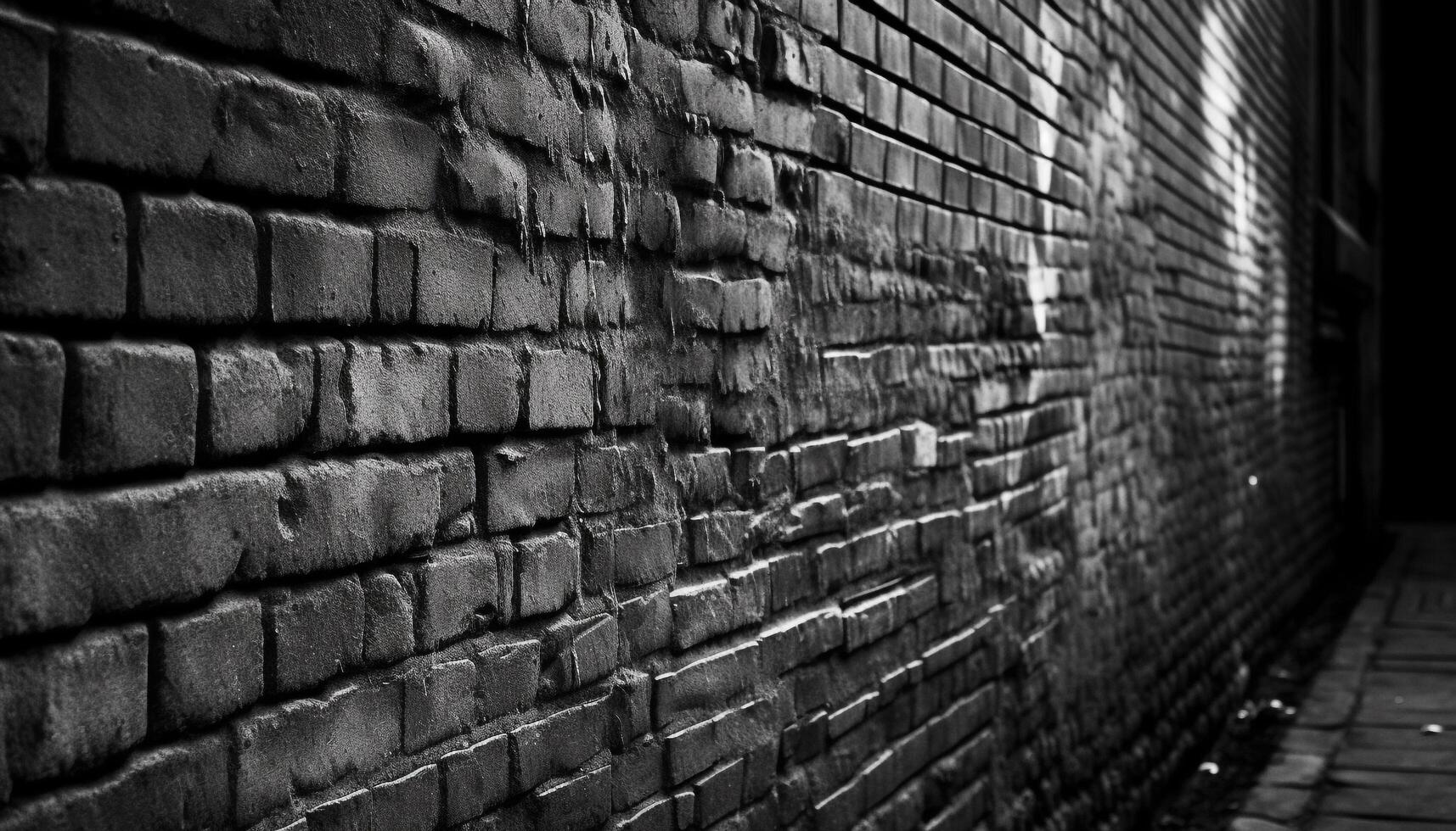 Abstract brick pattern on old building wall, surrounded by black and white city life generated by AI photo