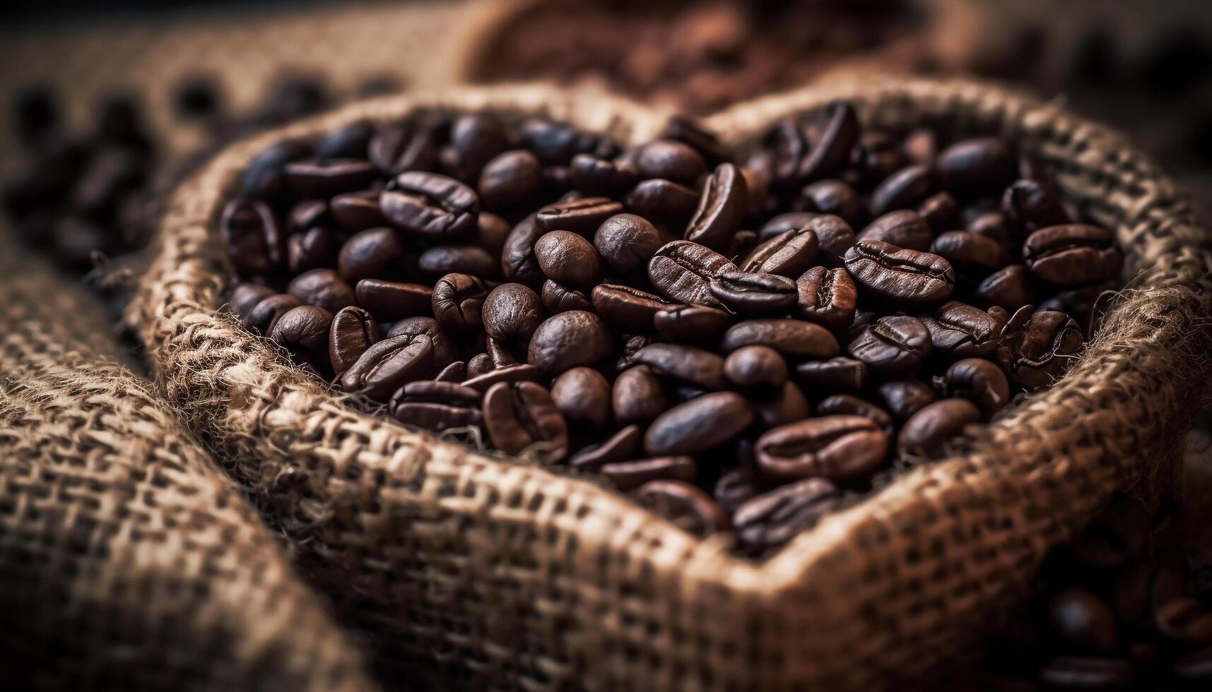Freshly roasted coffee beans in a burlap sack, ready to brew generated by AI photo