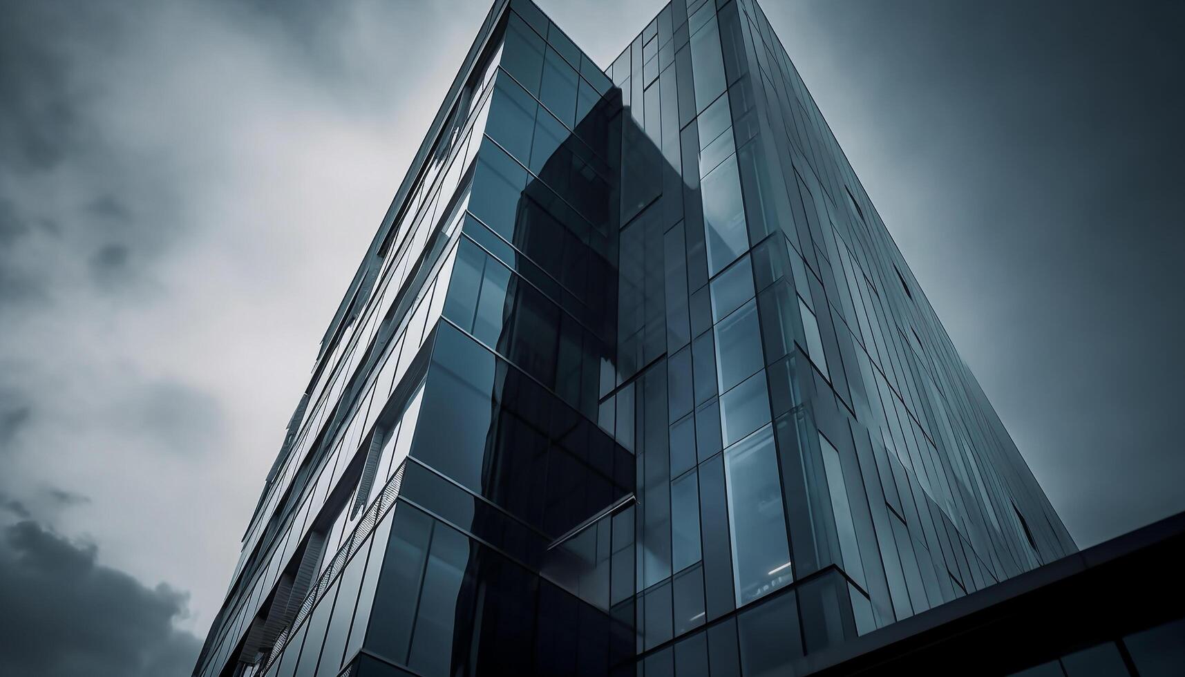 Modern skyscraper reflects the futuristic cityscape in a monochrome toned image generated by AI photo