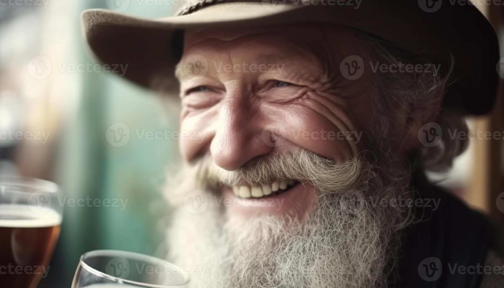 Smiling senior man with gray hair and beard enjoying retirement generated by AI photo