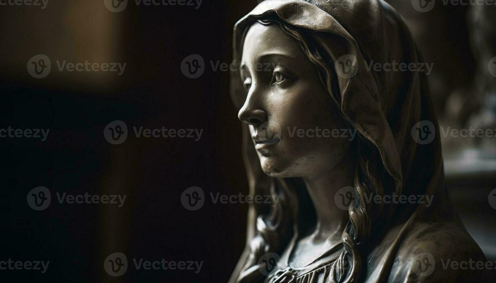 Young woman praying, her face serene, focusing on spirituality generated by AI photo