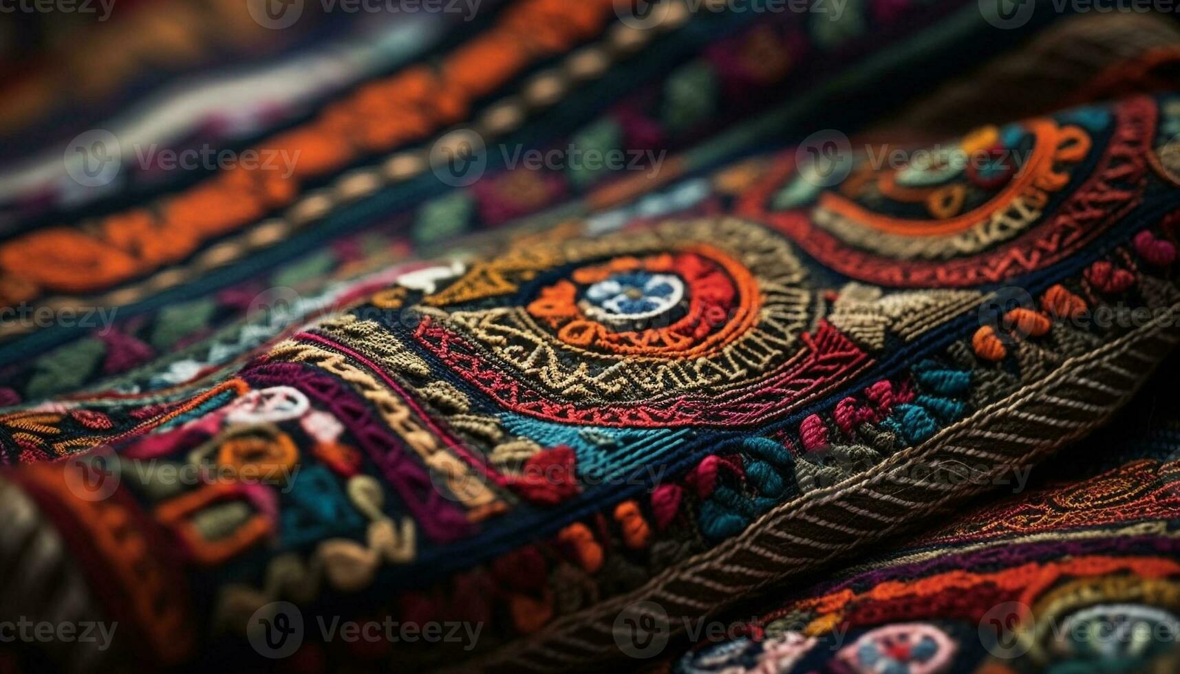 Turkish rug, woven wool, vibrant colors, intricate patterns, cultural decor generated by AI photo