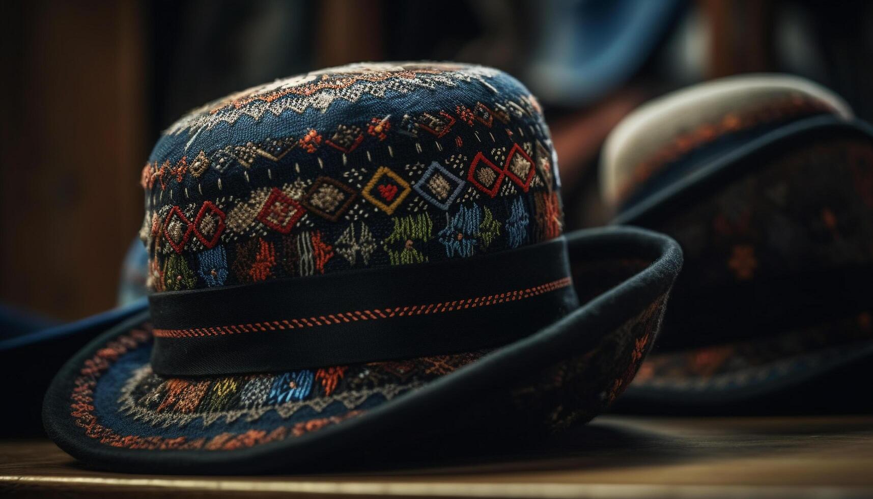 Fashionable men straw hat, a modern accessory with indigenous culture generated by AI photo